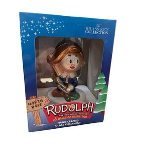 Brass Key Collection Hermie the Elf Glass Christmas Tree Ornament Blue New)